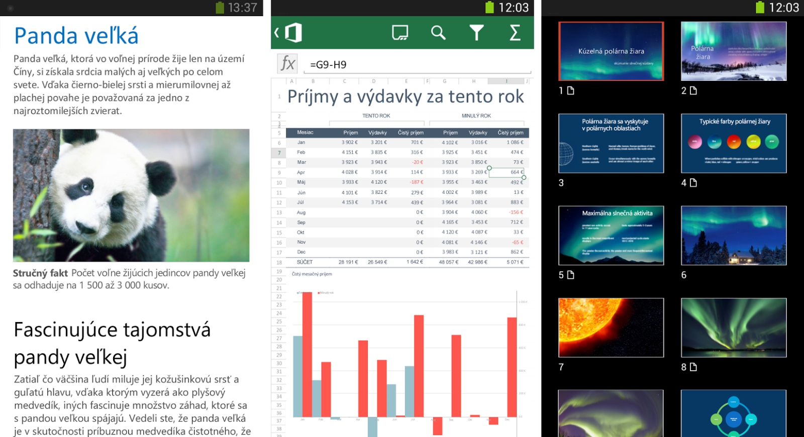 Mobilná kancelária aplikácie Word, Excel a PowerPoint screenshot