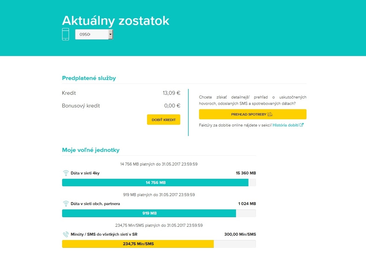 Moja zóna - Aktuálny zostatok kreditu 