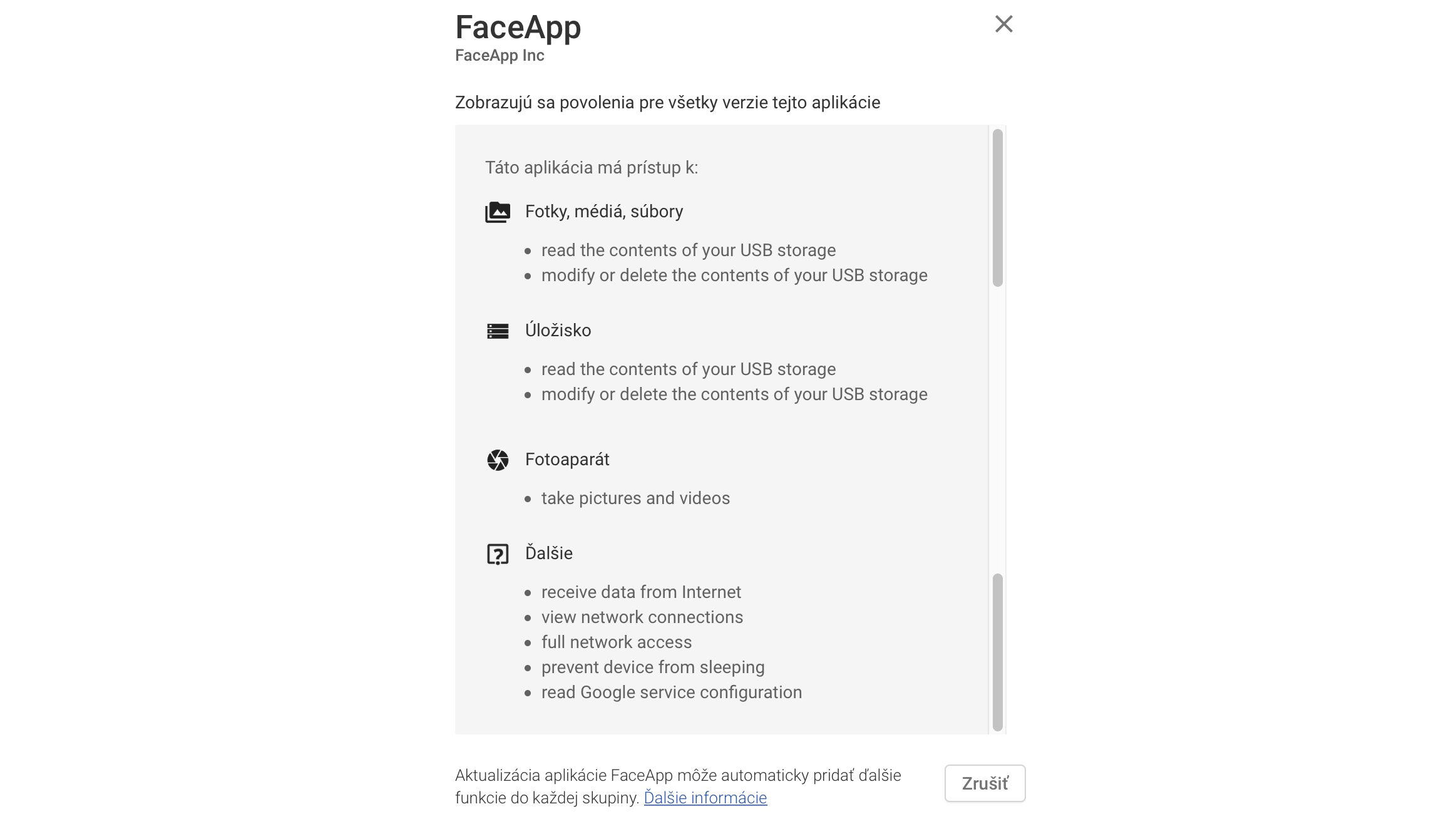FaceApp povolenia aplikácie