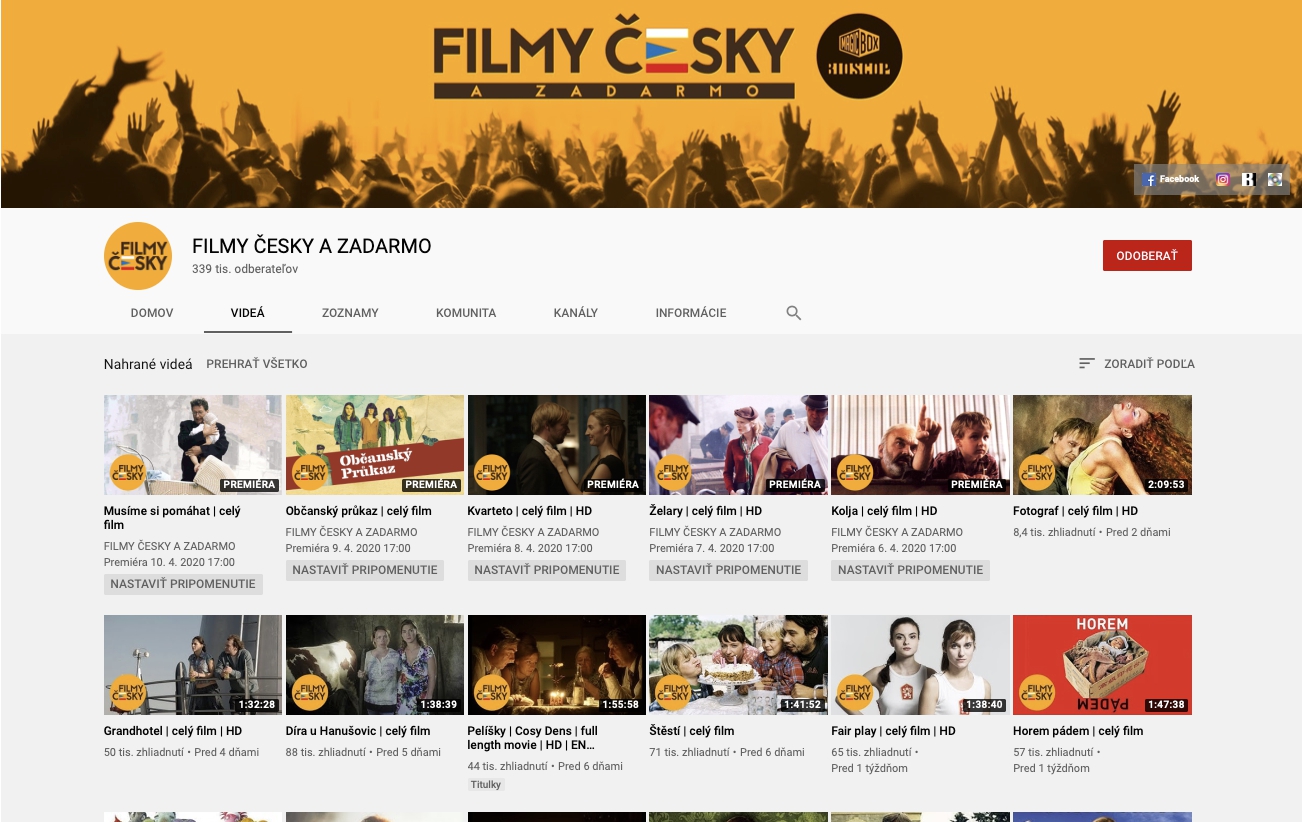 Celé filmy na YouTube