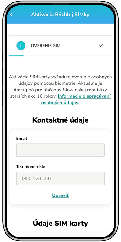 Obrázok 2. Zaregistrujte si SIMku